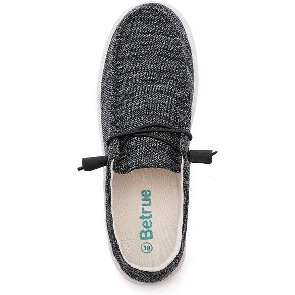 Women's Lightweight Casual Slip On Deck Canvas Loafers Sneakers Black Boot Shoes - Picture 8 of 8